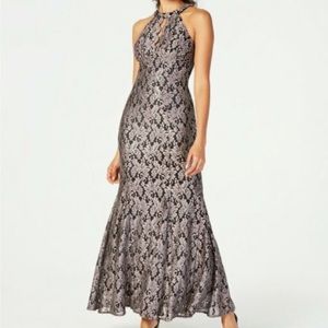 Black and Silver Lace Halter Dress